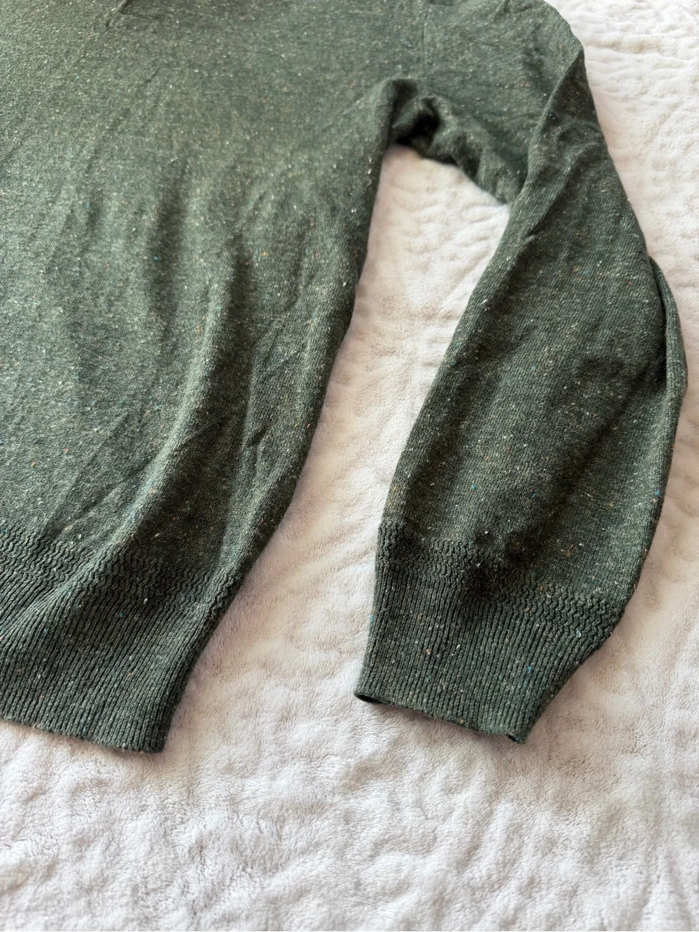 J.Crew Men’s Green Donegal Fleck Cotton Silk Henley Sweater Size Medium Casual
